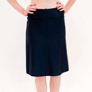 Calypsa Women's Chlorine Resistant High Waisted Knee Length Swim Skirt With Attached Bike Shorts - 1 of 4