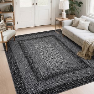 Coucheta Washable Boho Area Rug, Stain-Resistant Low Pile Carpet with Rubber Backing&Braided Border for Living Room, Bedroom, Office, Multiple Sizes - 1 of 4