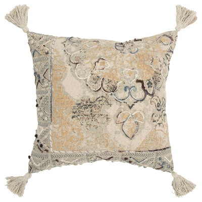 20"x20" Oversize Medallion with Geometric Accents Square Throw Pillow Cover Natural - Rizzy Home