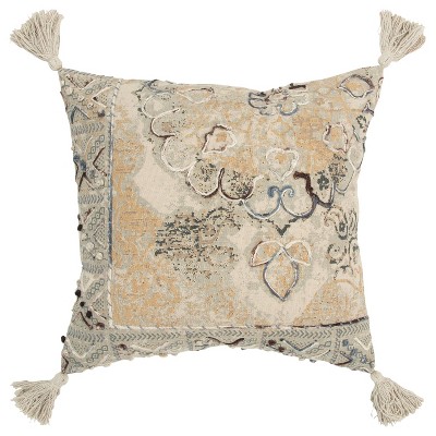 20"x20" Oversize Medallion with Geometric Accents Square Throw Pillow Cover Natural - Rizzy Home