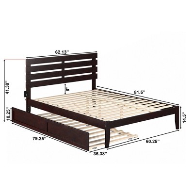 Espresso Queen Platform Bed with Twin XL Trundle and Storage Drawers