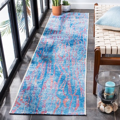 Coastal Breeze Blue and Red Synthetic 2'x8' Runner Rug