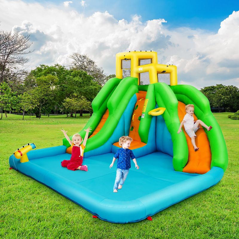 Inflatable Water Park Bounce House Two-Slide Bouncer w/Climbing Wall&480W Blower, 4 of 11