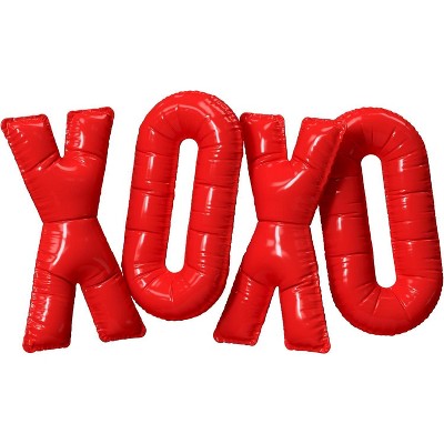 4E's Novelty 16” XOXO Balloons – Red Foil Valentine Party Balloons with Ribbon & Straw Included
