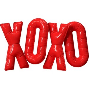 4E's Novelty 16” XOXO Balloons – Red Foil Valentine Party Balloons with Ribbon & Straw Included - 1 of 4
