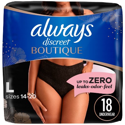 Always Discreet Boutique Adult Postpartum Incontinence Underwear for Women - Black - Large