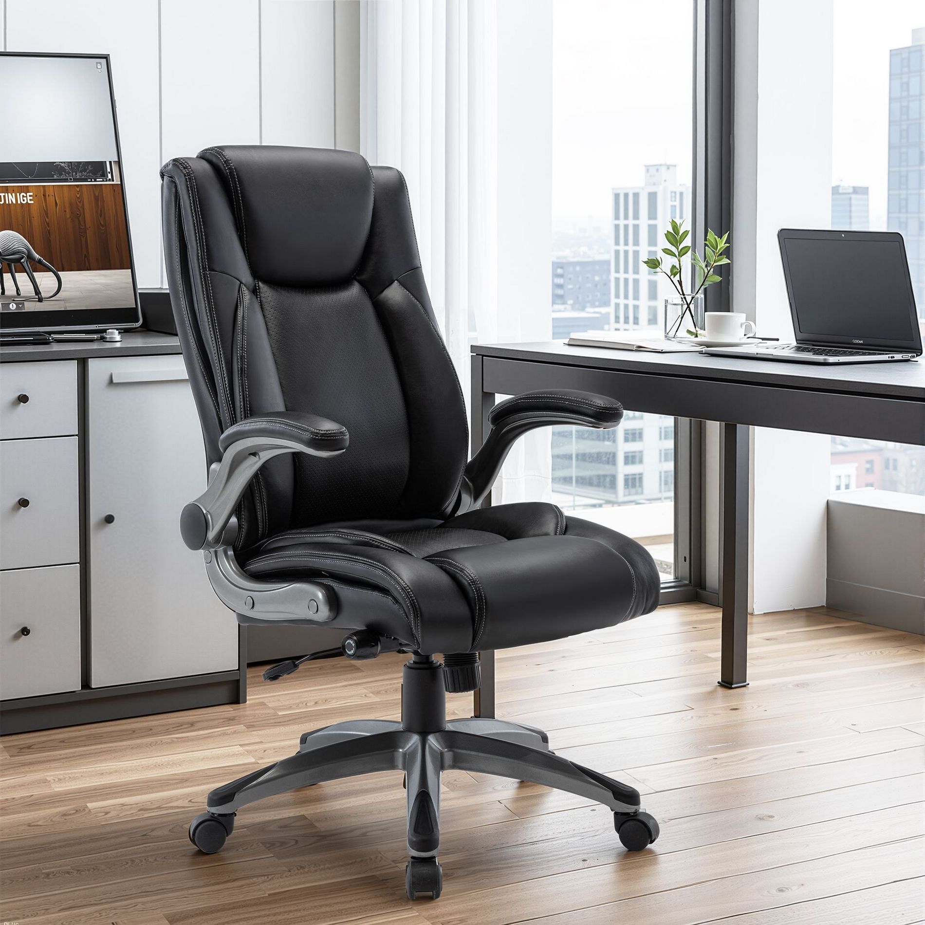 Office Desk Chair, Leather Executive Chair with Adjustable Lumbar Support, Task Chair for Home