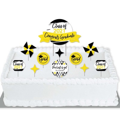 Big Dot of Happiness Yellow Grad - Best is Yet to Come - 2021 Yellow Grad Party Cake Decorating Kit - Congrats Graduate Cake Topper Set - 11 Pieces