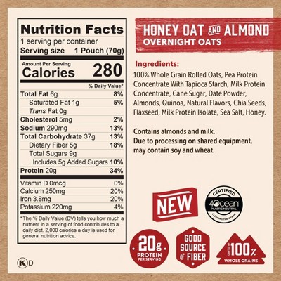 Kodiak Cakes Protein-Packed Honey Oat and Almond Overnight Oats - 2.47oz