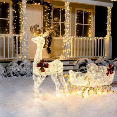 Joiedomi 5 Ft 3d Fabric Reindeer With Sleigh Led Yard Lights Christmas ...