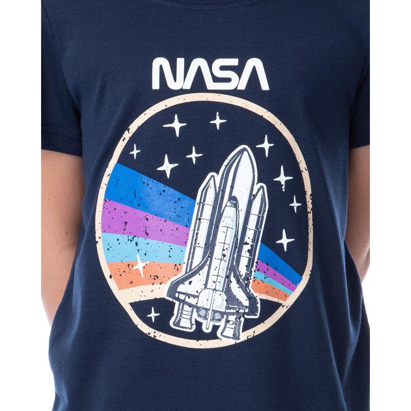 NASA Girls' Retro Stripes Rocket Sleep Pajama Set Shorts Crewneck Multicolored, 3 of 6