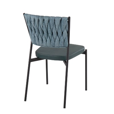 Braided Tania 39" Blue Faux Leather Metal Dining Chair Set