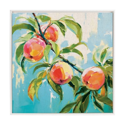 Sylvie Beaded Peach Tree Framed Canvas Wall Art, 30x30, White