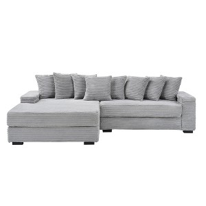 TiramisuBest 111.4" Beige Flannelette Sofa with 8 Throw Pillows, Matching Foot Design, Elegant Cozy Couch for Living Room, Bedroom & Office - 1 of 4