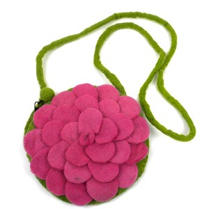 Slickblue Adorable Felted Wool Rose Petal Purse - 6.5" Diameter, 42" Strap, Handmade, Color Options: Red or Pink - 1 of 3