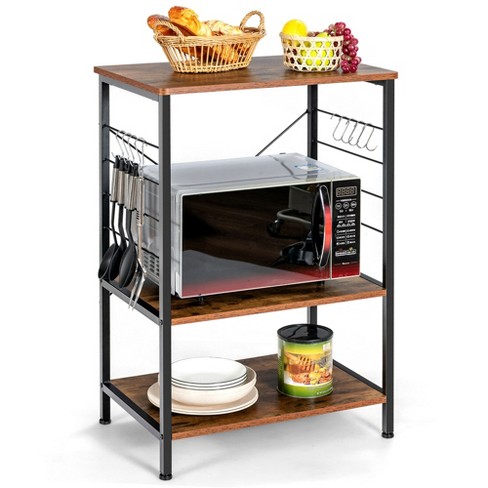 Costway 3-Tier Kitchen Baker's Rack Microwave Oven Stand Storage Shelf w/10  Hook