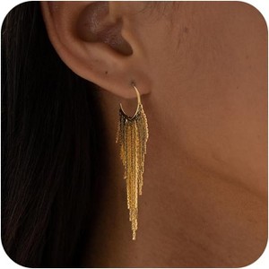 Gold Earrings for Women, 14K Gold Plated Tassel Dangle Earrings for Women Trendy Hypoallergenic Long Chain Earring - 1 of 4