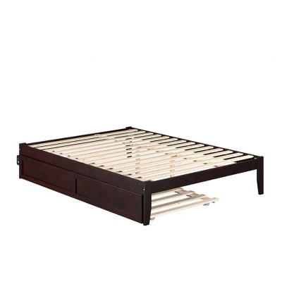 Espresso Queen Platform Bed with Upholstered Trundle and USB Charger