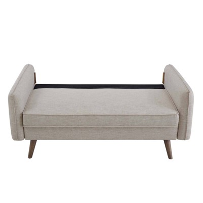 Beige Fabric Loveseat with Walnut Wood Legs
