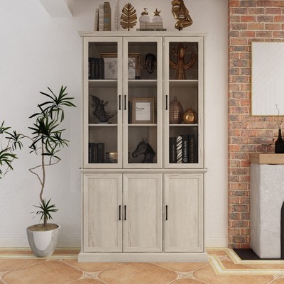 FUFU&GAGA Gray Modern Style Storage Cabinet Tempered Glass Door Display Cabinet Large Capacity Storage
