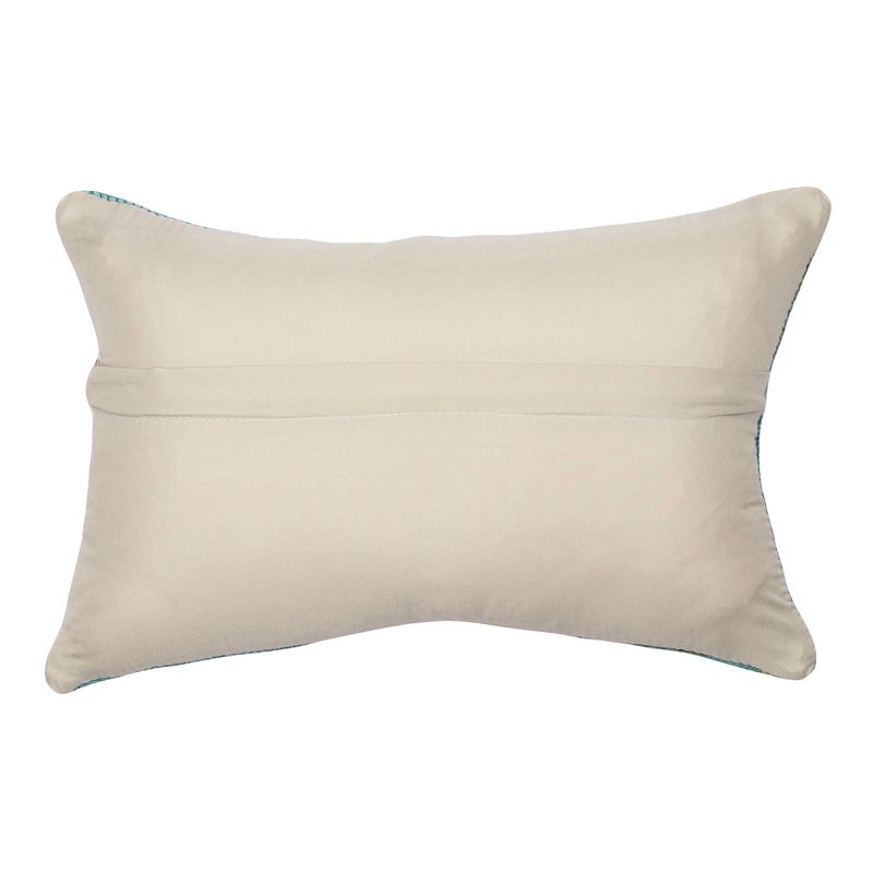 A rectangular beige colored pillow with a seam across the middle.