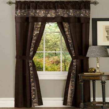 Kate Aurora Complete 5 Piece Embroidered Floral Attached Window in a Bag Sheer Curtain Set