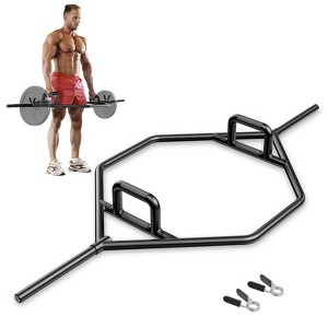 Costway Heavy Duty Olympic Hex Trap Bar w/ Flat or Raised Knurled Handles for Squats Black/Silver - 1 of 4