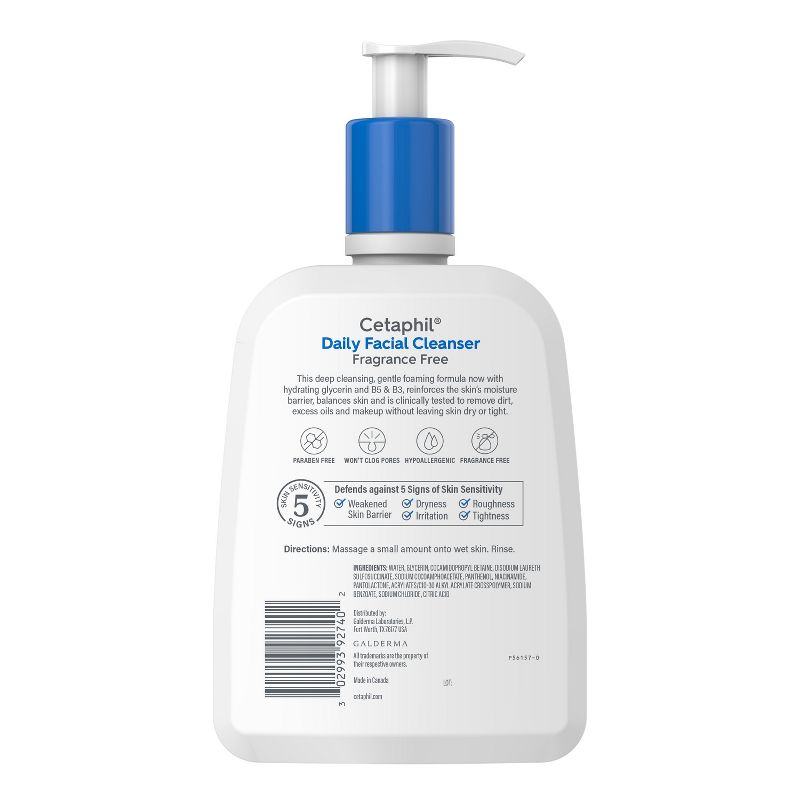 Cetaphil Daily Facial Cleanser Fragrance Free - Unscented - 16 fl oz, 6 of 8