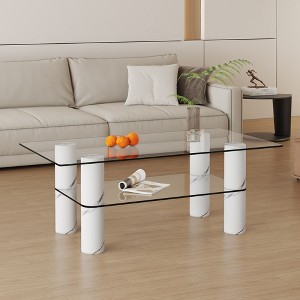NicBex Stylish Double-Layered Transparent Tempered Glass Coffee Table,Rectangular Tea Table,Wooden Center Table for Living Room - 1 of 4
