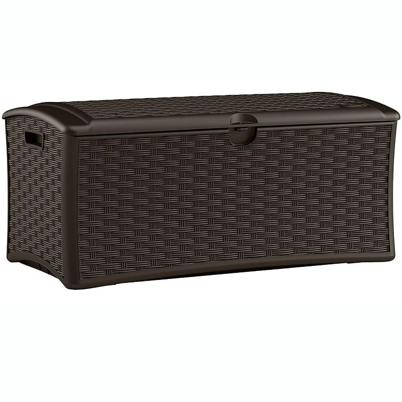 Suncast 72 Gallon Resin Wicker Outdoor Patio Storage Deck Box, Brown (4 Pack), 2 of 6
