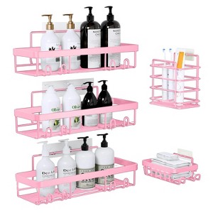 Akoasm 5-Piece Rust-Proof Stainless Steel Large-Capacity Self-Adhesive Wall Storage Rack-Pink - 1 of 4