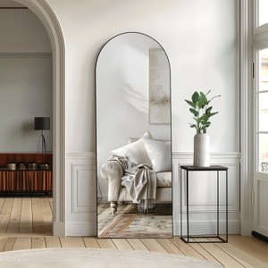 Classic Wood Framed Full-Length Mirror with Right-Angled Arch Design - 1 of 4