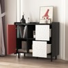 Okak Modern Coffee Bar Sideboard with Uique Styling Door, 2 Drawers & Open Shelves Storage Accent Cabinet for Entertaining Kitchen, Black+Red - 4 of 4