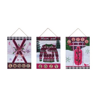 Transpac Wood 12 in. Multicolor Christmas Dimensional Lodge Decor Set of 3