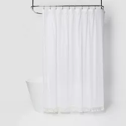 Textured Dot Fringed Shower Curtain White - Opalhouse™