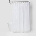 Textured Dot Fringed Shower Curtain White - Opalhouse™