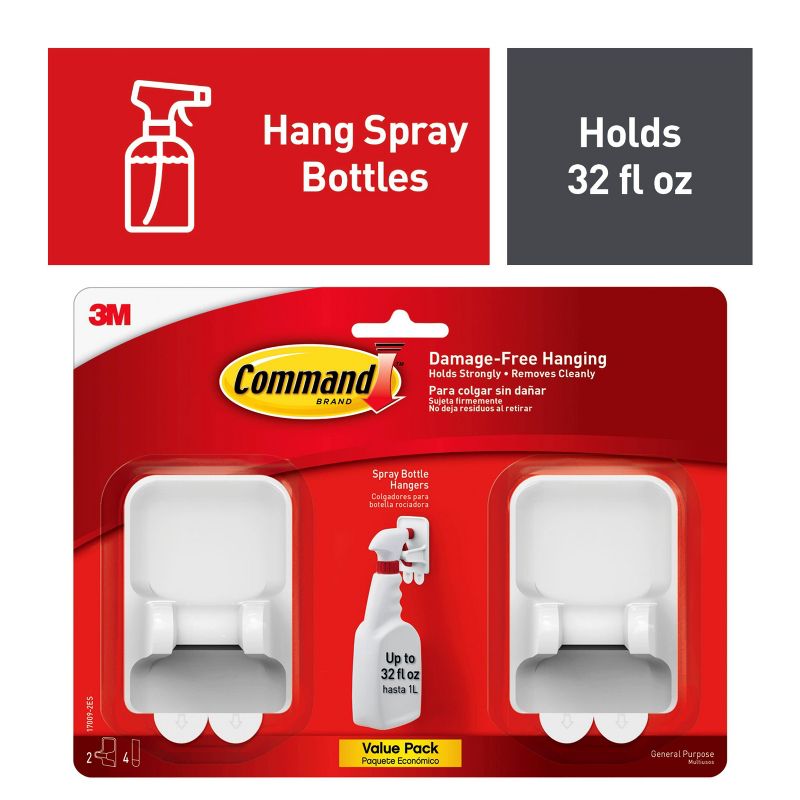 Command 2 Hangers/4 Strips per pk Spray Bottle Hangers White, 1 of 6