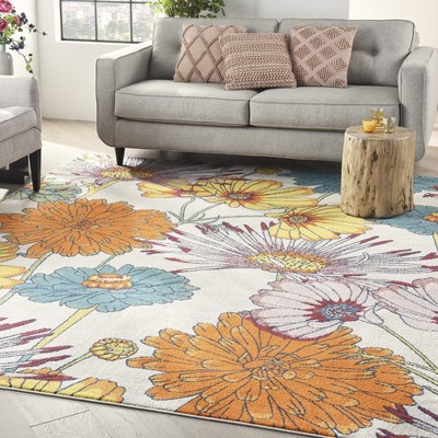 Allur Blossom Ivory Multicolor 8' x 10' Synthetic Easy-Care Area Rug