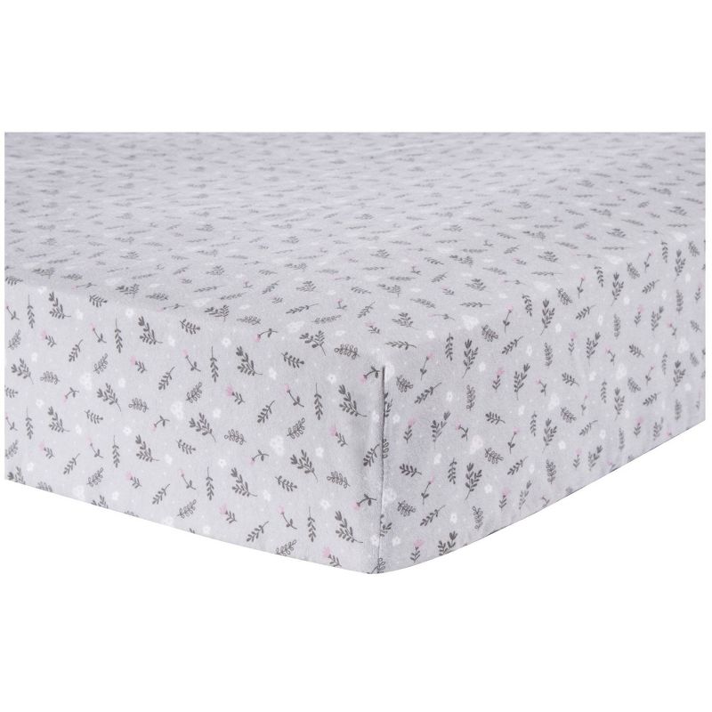 Trend Lab 100% Cotton Flannel Fitted Sheet - Gray Prairie Floral, 1 of 5