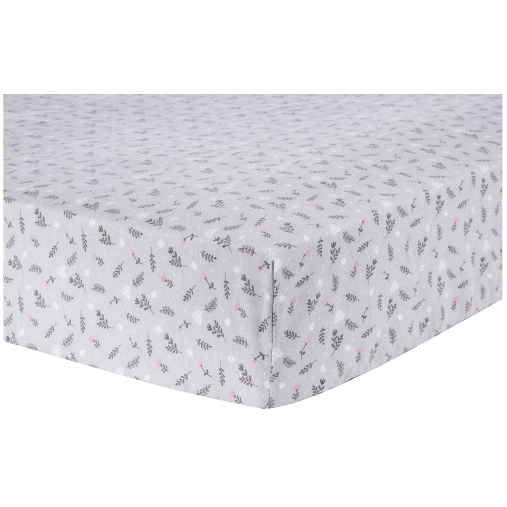 Photos - Bed Linen Trend Lab 100 Cotton Flannel Fitted Sheet - Gray Prairie Floral