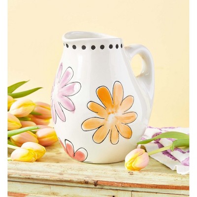 TAG Springtime Floral Print Pitcher White Stoneware, 52 oz.