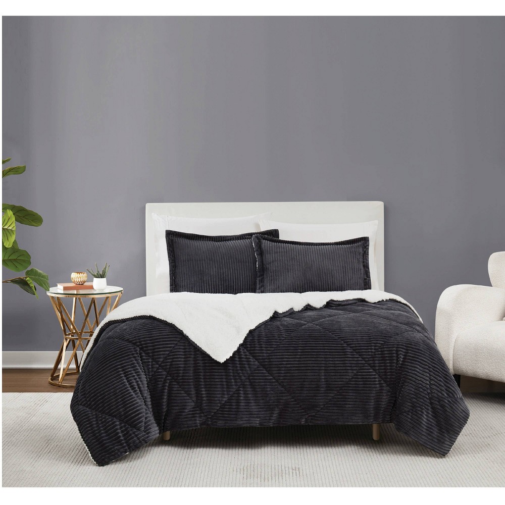 Photos - Duvet Brooklyn Loom 3pc King Corduroy Comforter Set Gray