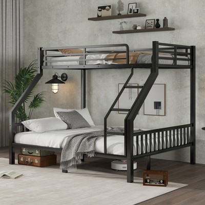 Twin XL Over Queen Metal Bunk Bed with Ladder and Slats Support
