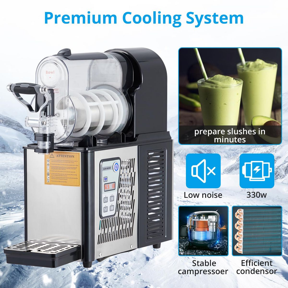 High-Capacity Dual-Tank Frozen Drink Maker, Self-Cleaning Stainless Steel Slushie Machine for Cafes Bars Restaurants - thumbnail 7