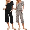 Ekouaer 2 Pack: Women's Pajamas Set Short Sleeve Sleepwear Capri Pants Pjs Soft Loungewear with Pockets - 2 of 2