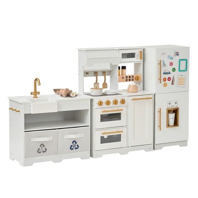 Teamson Kids Little Chef Atlanta Modular Play Kitchen with 17 Accessories and Interactive Toy Appliances, White/Gold