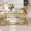 KTMBDW Modern Luxury Coffee Table, 31.5" 2-Tier Coffee Table, Tempered Glass Top, Gold Metal Decor, Center Table for Living Room - 2 of 4