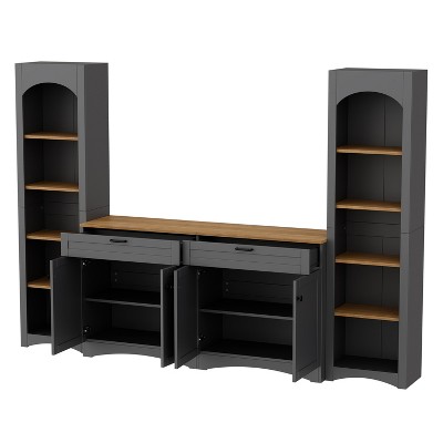Vynxaria Rustic Farmhouse Entertainment Center with Adjustable Shelves and Versatile Design