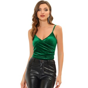Allegra K Women's Wrap Spaghetti Strap Velvet Crop Cami Tops - 1 of 4