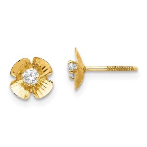 Black Bow Jewelry Kids 7mm Flower and Cubic Zirconia Post Earrings in 14k Yellow Gold - 1 of 4